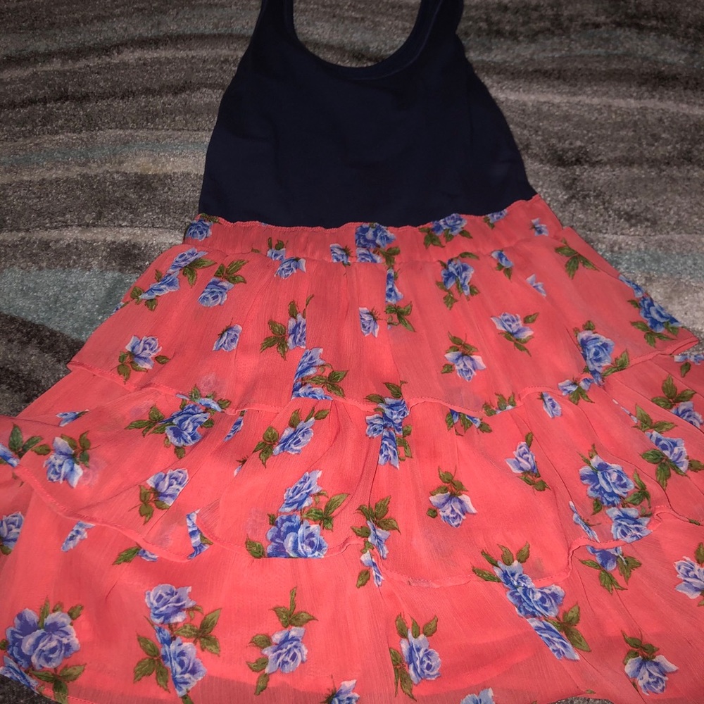 dark blue and pink floral dress